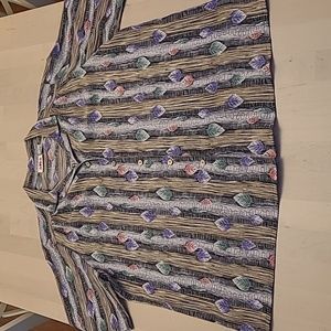 LIKE NEW VTG alias Tropical Print Dhort Sleeved Button Front Blouse